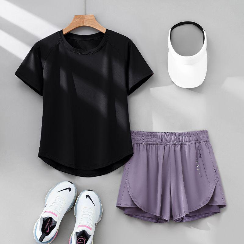 2026 Summer Women's Quick-Dry Sports Set: Loose Fit Yoga & Running Wear with Sweat-Absorbing Short-Sleeve Top