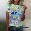 Novas Camisetas Disney Lilo Stitch Estampadas em 3D para Mulheres Verão Manga Curta Gola Redonda Camisetas Tops de Moda Casual