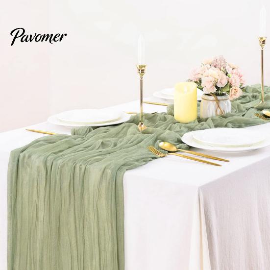 Heat Resistant Table Runner Wrinkled Cloth Decorative Tulle Tablecloth Wedding Reception Party Home Restaurant Decoration