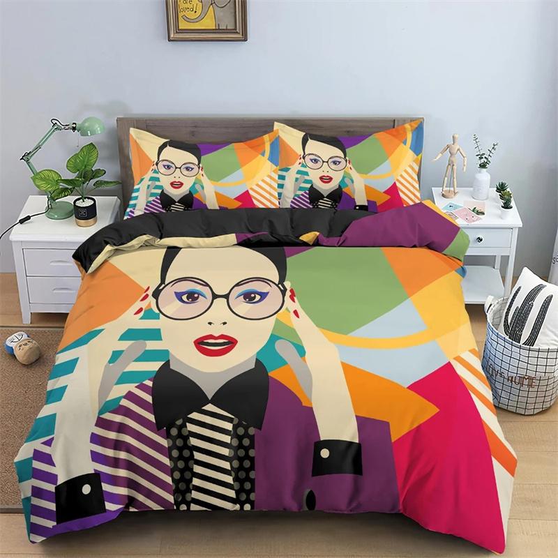 Cartoon Girls Duvet Cover Cute Lipstick Fashion Theme for Women Gifts for Bedroom Decorations with Pillowcase Queen King Size