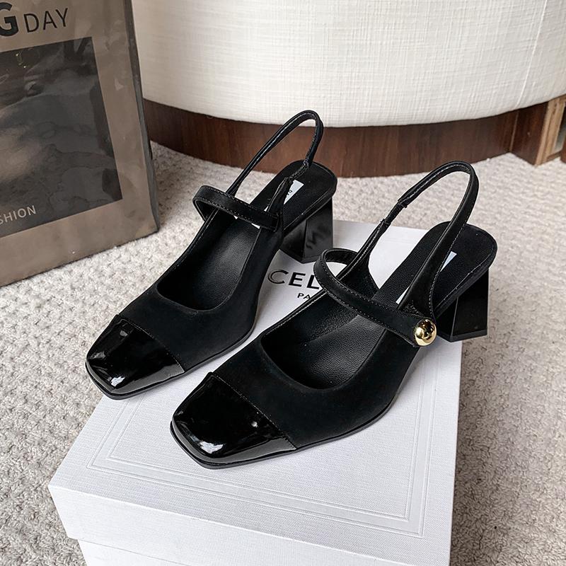 Fashion Square Heels Mary Janes Square Toe Med Heels Flats Spring/Autumn Solid Color Women's Shoes Buckle Strap Fashion Ladies Sandals