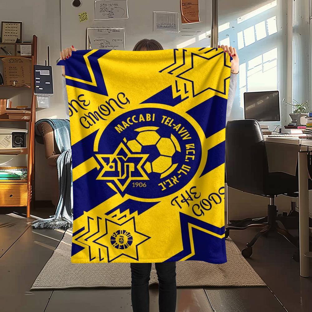 1 Stück Maccabi Tel Aviv FC Aufdruck Flanelldecke Hohe Qualität Warm Bequem Decke für Alle Jahreszeiten Perfekt für Geschenke Heimdekoration