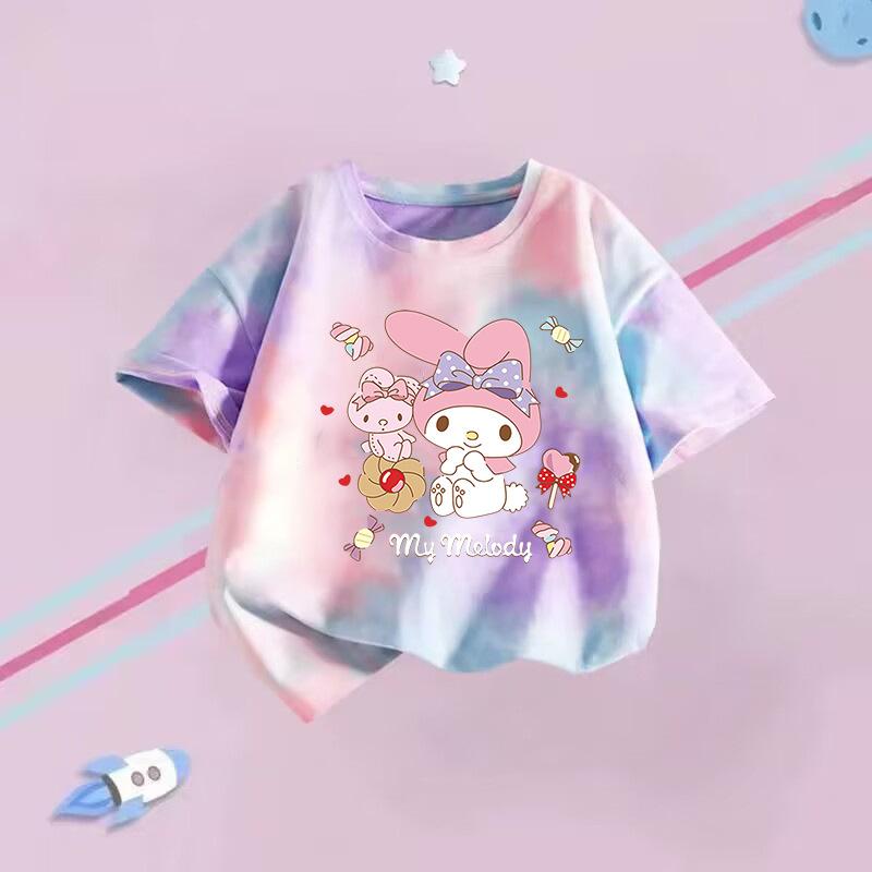 Girls Summer Short Sleeve T Shirt Tie Dye Cartoon Print Stylish Casual Top