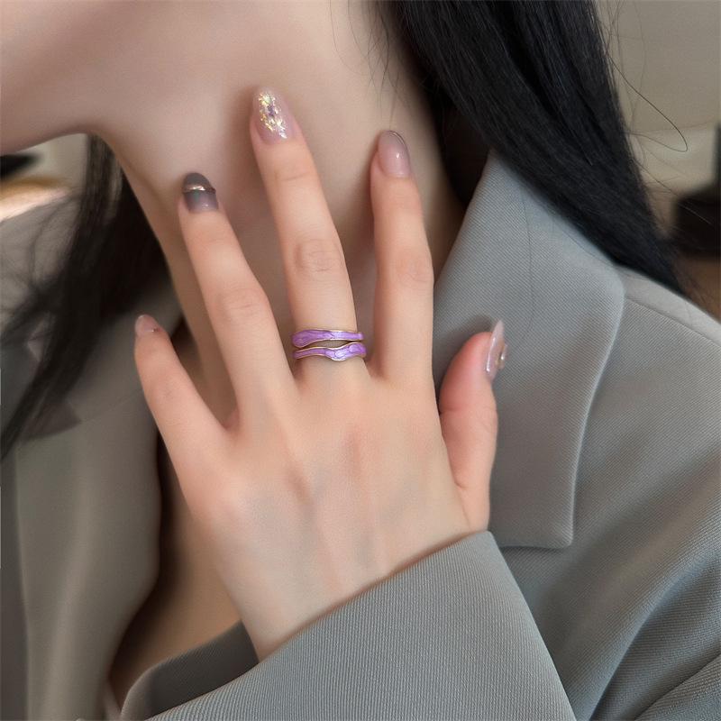Geometric Enamel Smoke-Effect 18K Gold Plated Ring - Trendy Cool Style