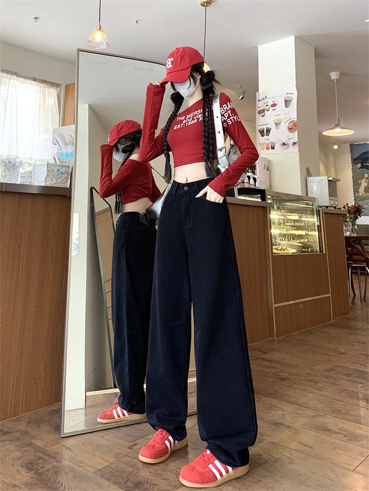 Plus Size High Waist Black Wide Leg Jeans for Women - Slimming, Washed, and Loose Fit for Autumn Winter