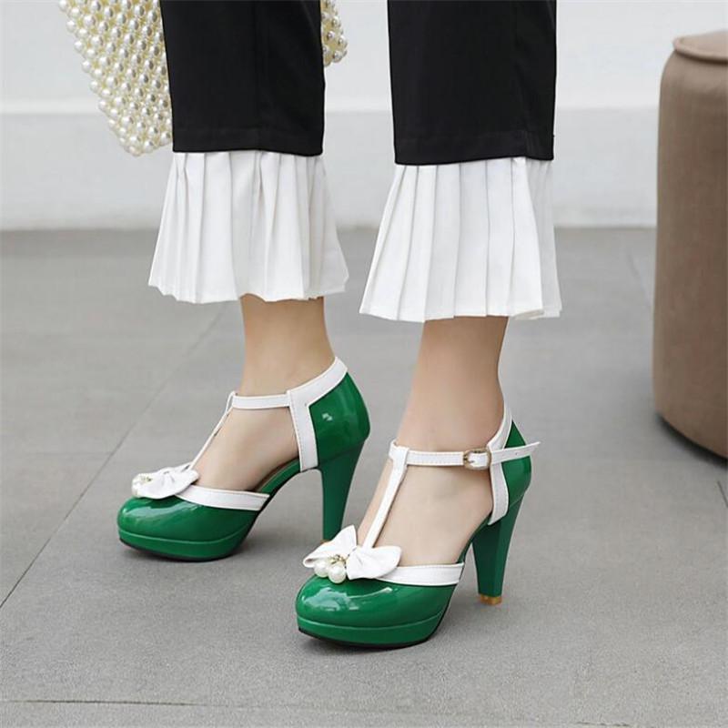 Girls High Heels Women Mary Janes Pumps Women 9cm Heels Shoes Sweet Bowtie Lolita Shoes Buckle Strap Wedding Bridal Shoes