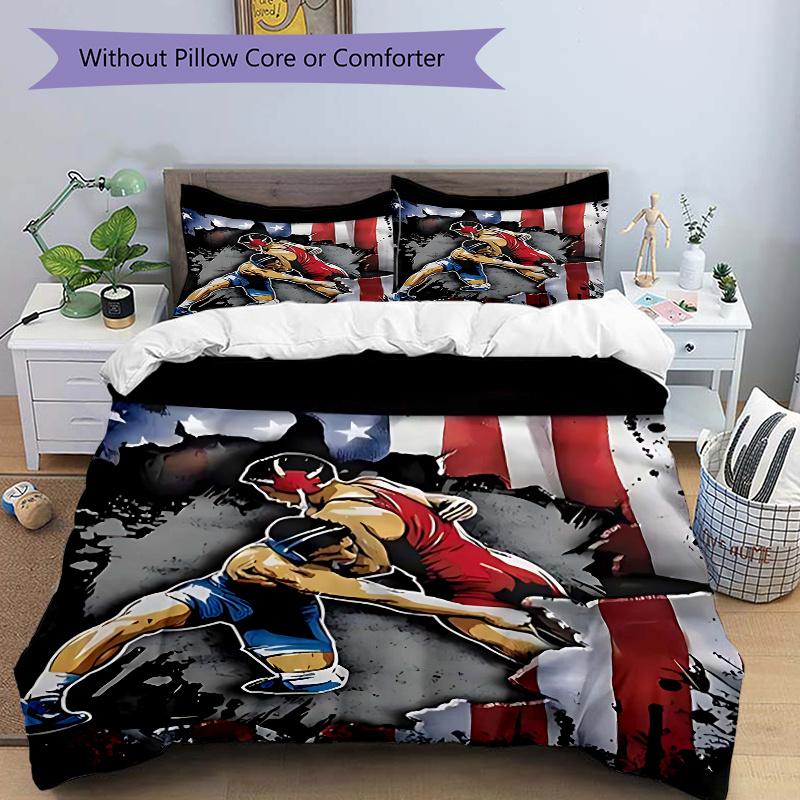 

3pcs Anime Wrestling Fight Scene Comforter Set with One Quilt Cover and Two Pillowcases (No Core) - Home Decor, Holiday Gift, Polyester Fabric, Anime 135x200cm