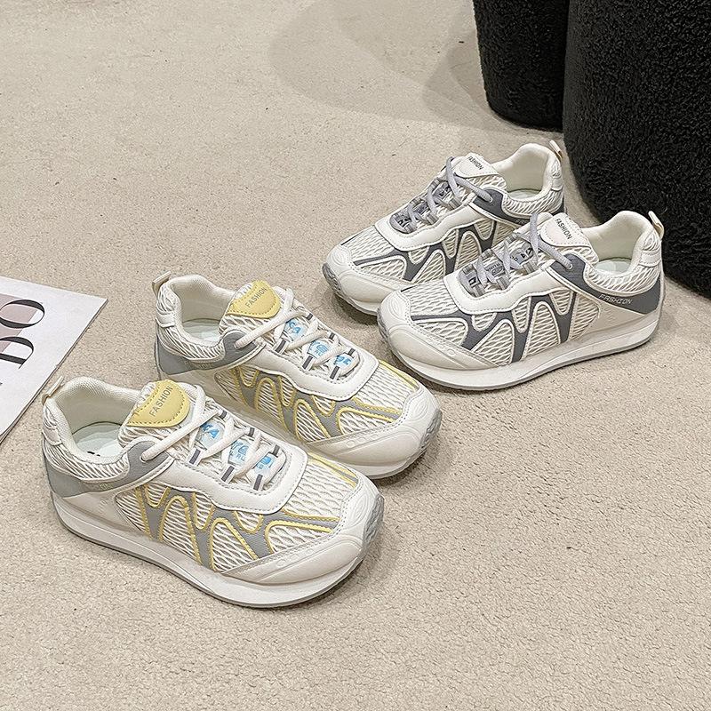 Korean version mesh lace-up little white shoes women's summer 2025 new fashion versatile and comfortable sports and leisure dad shoes