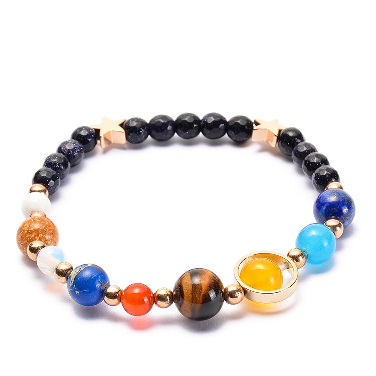 Bracelet en Pierre Agate Système Solaire: Design Galaxie Univers Réglable avec Huit Planètes