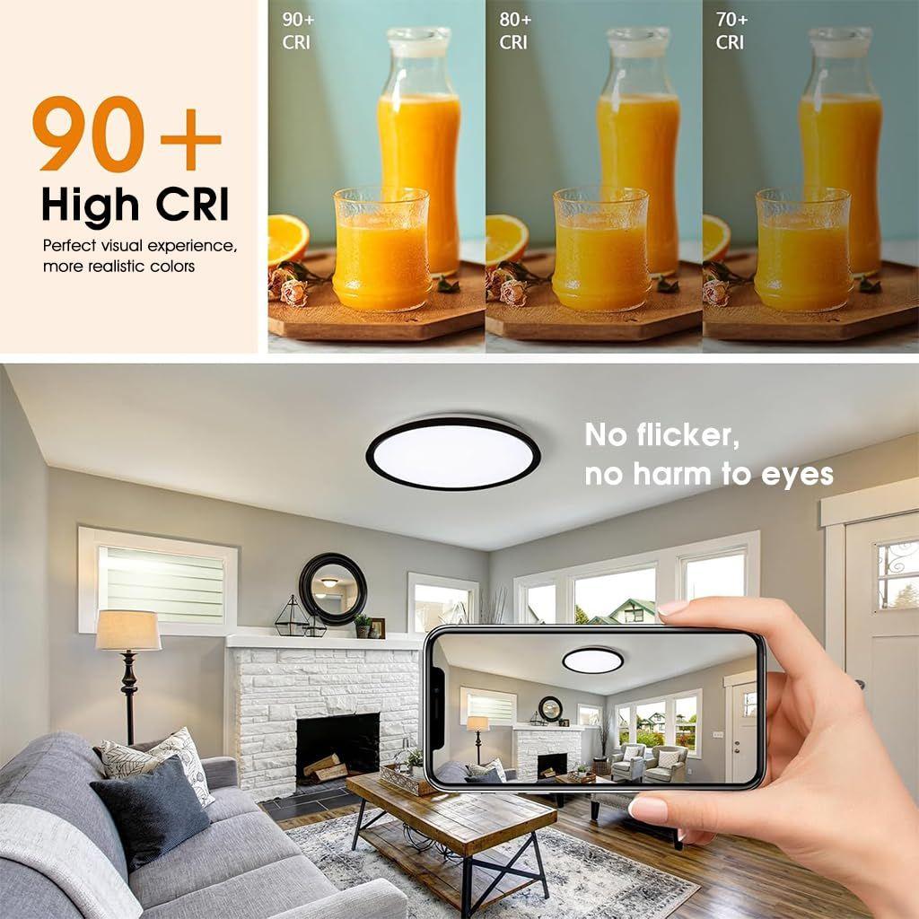 12" Dimmable LED Ceiling Light with Remote Control, 24 W 3-Color Ceiling Light with Dim Night Light 1800k Warm, Round Flush LED Ceiling Lights (Black)