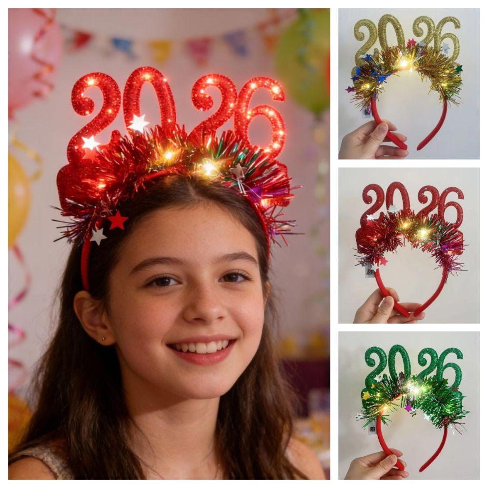 Słodka opaska na głowę Szczęśliwego Nowego Roku 2026 Urocza brokatowa obręcz do włosów Przebranie na Nowy Rok