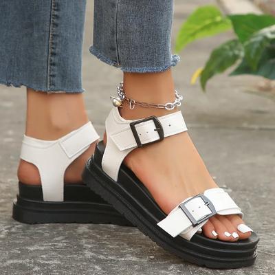 2025Sommer Übergroße Damenschuhe Neu Dicke Sohle Einfarbig Biskuitweiche Sohle Römersandalen Strand Freizeitschuhe