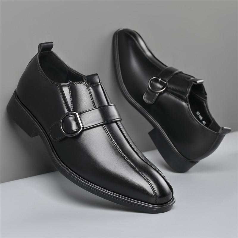 New Pointed Belt Buckle Patchwork Leather Shoes Men Designer Monk Strap Loafers Formal Wedding Prom Dress Homecoming Footwear