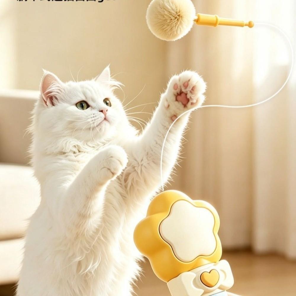 Retractable Electric Cat Teaser Long-Lasting with Plush Ball Interactive Cat Wand Handheld Teasing Stick Indoor Play