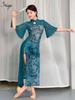 Women's Summer Classical Qipao Dance Costume - Body Rhyme Print with Elastic Gauze