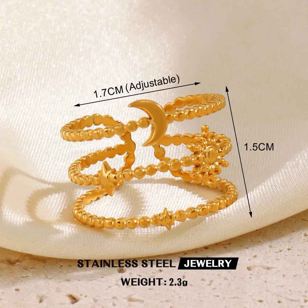 1Pc Stainless Steel Gold Color Rings For Women Waterproof Geometric Open Finger Ring Girls Fashion Daily Jewelry Accessories