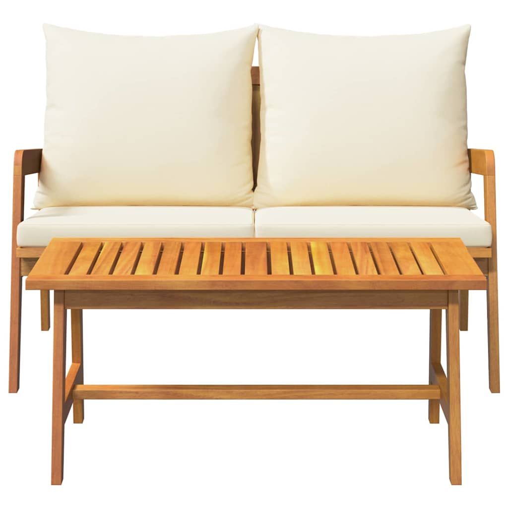 2 Piece Bistro Set with Cushions Oil Natural Solid Acacia Wood