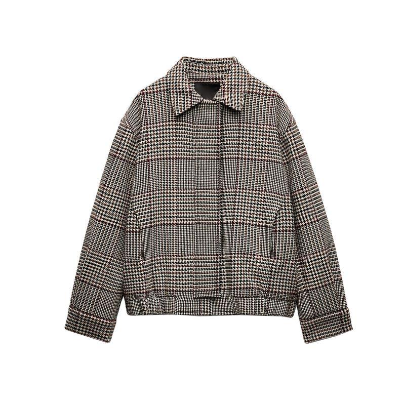 

Summer Women s Clothing Fashion Style Lapel Long Sleeves Wool Blend Gingham Pilot Jacket Outwear 2312722 Nude color L