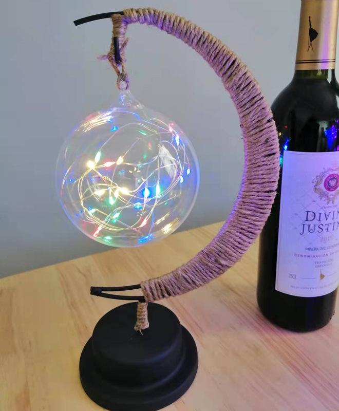 LED Star and Moon Vine Ball Desk Lamp with Hemp Rope and Iron Art - USB Decorative Night Light