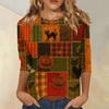 Women's Fashion 3/4 Sleeve Round Neck Top with Maple Leaf Print for Casual Wear