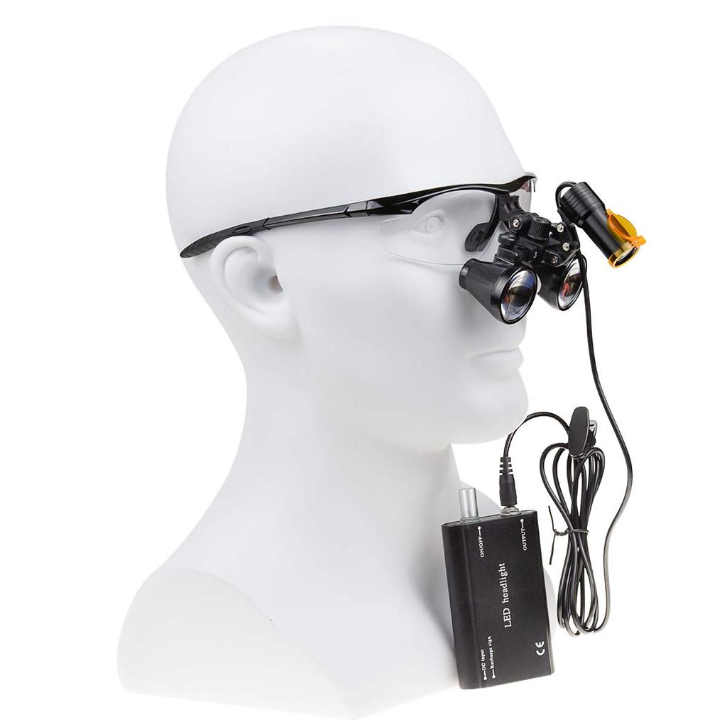 EUSTOMA 3.5x Magnifying Glass, 3.5X Binocular Loupe with 5W Clip-on LED Light, Seat-Mounted LED Lamp, Binoculars with Cloth Bag Storage Case,