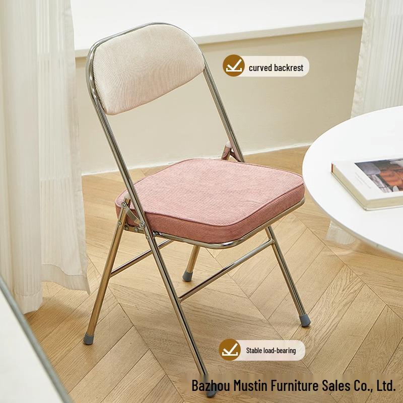 Thickened Retro Corduroy Folding Metal Chair for Dining & Photography