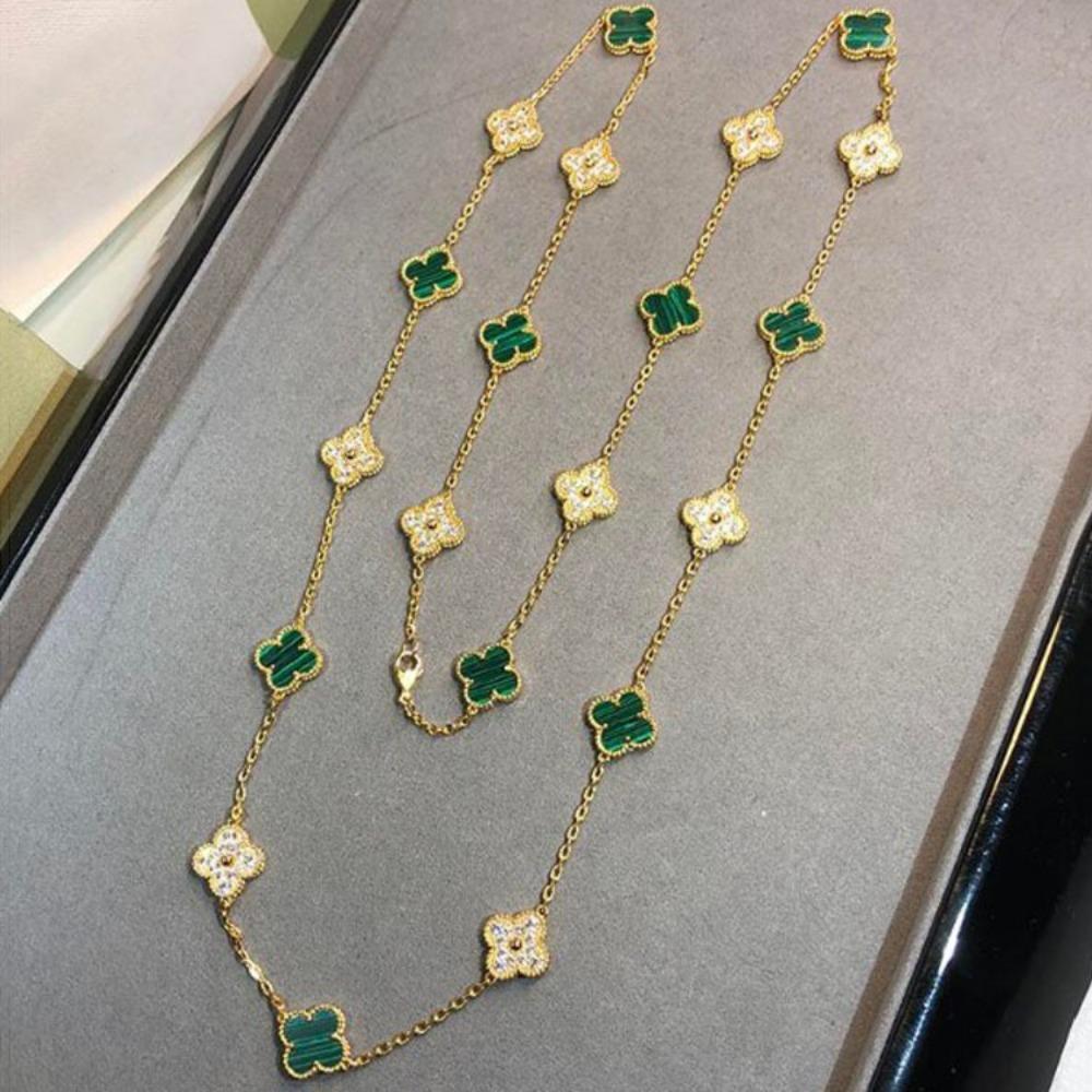 20 Flower Necklace Women Fashion Four Leaf Clover Sweater Chain Onyx Mother of Pearl Premium Sense Ladies Necklace