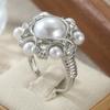 Elegant Luxurious Imitation Pearl Floral Shaped Silvery Ring for Women Fashion Charm Daily Banquet Versatile Jewelry Accessories