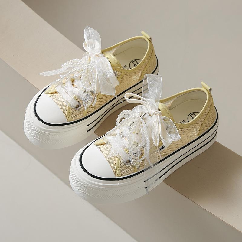 Little white shoes women's 2025 summer new breathable student Korean version casual shoes platform mesh trendy fashion single shoes women