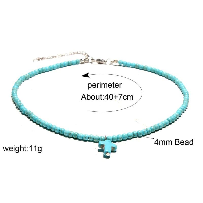 Fashion Women Bohemian Necklace 16 Inch Choker Collar 4mm Stone Beads Cross Colar Girlfriend Gift Beach Jewelry Accessories