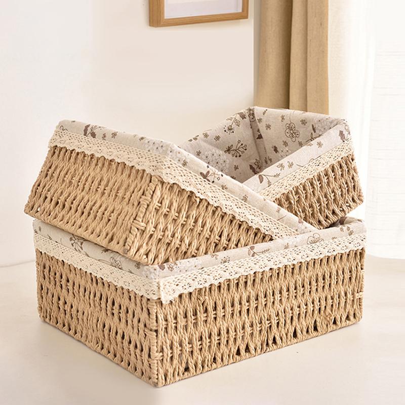 Coș de depozitare multifuncțional, imitație de ratan, organizator pentru articole diverse, cosmetice, coș pentru gustări, decorare pentru casă