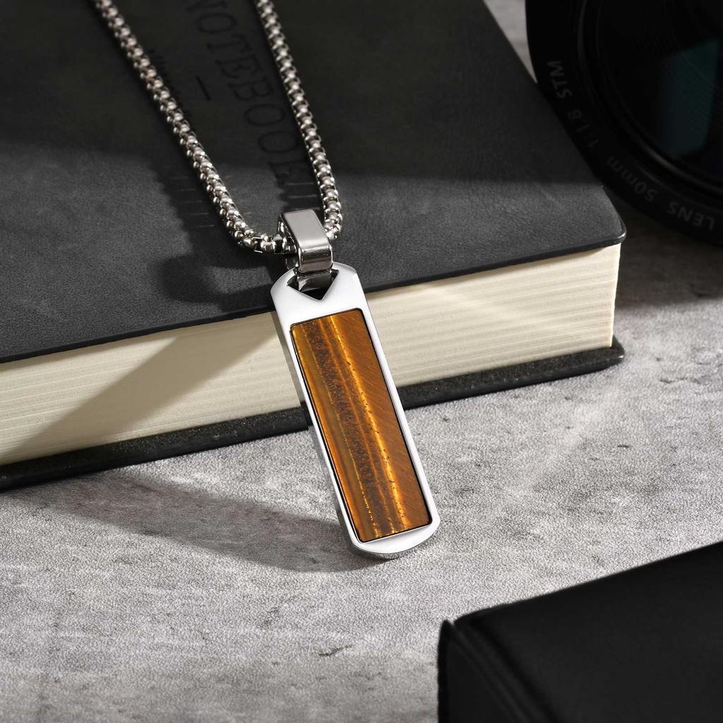 Small Rectangle Bar Pendant Necklace Stainless Steel Waterproof Punk Jewelry Cool Street Sport Wear