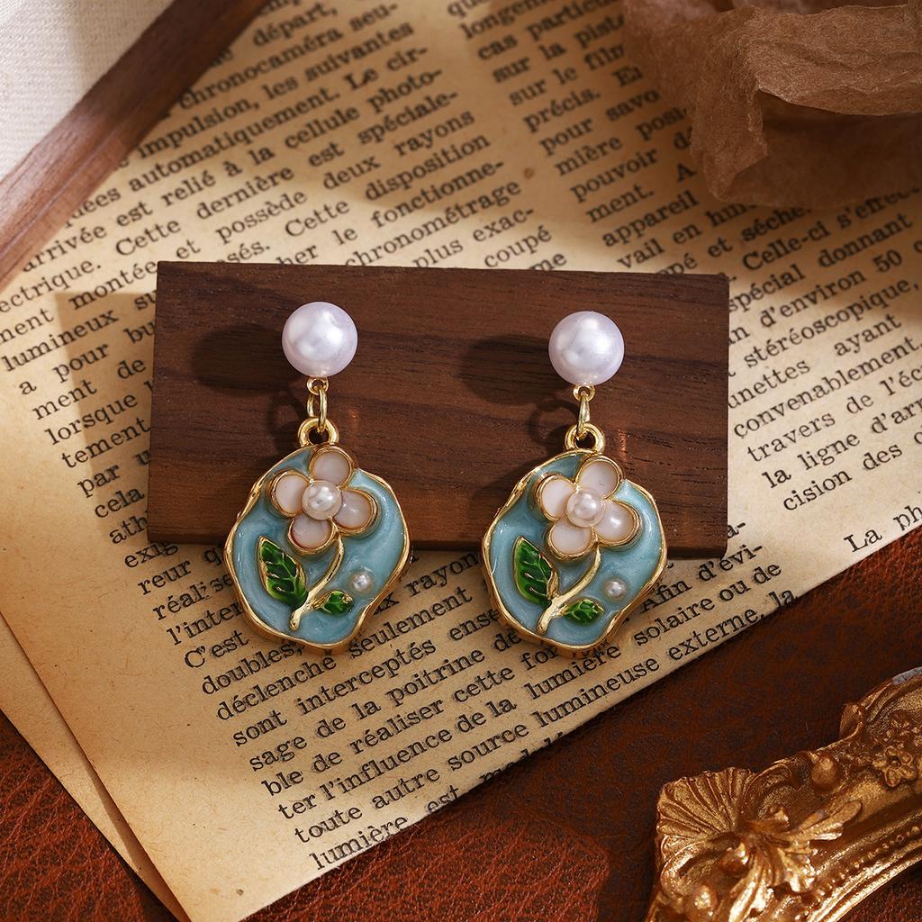 1Pair Fresh and sweet-tempered earrings - Monet Garden French Drop Oil Three-Dimensional Flower Earrings