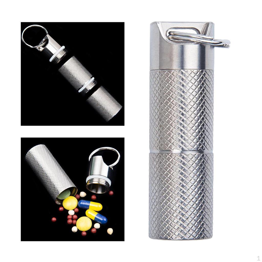 Portable Waterproof Box Bottle Holder Titanium Keychain Seal Dispenser for Hiking, Camping, Travel,