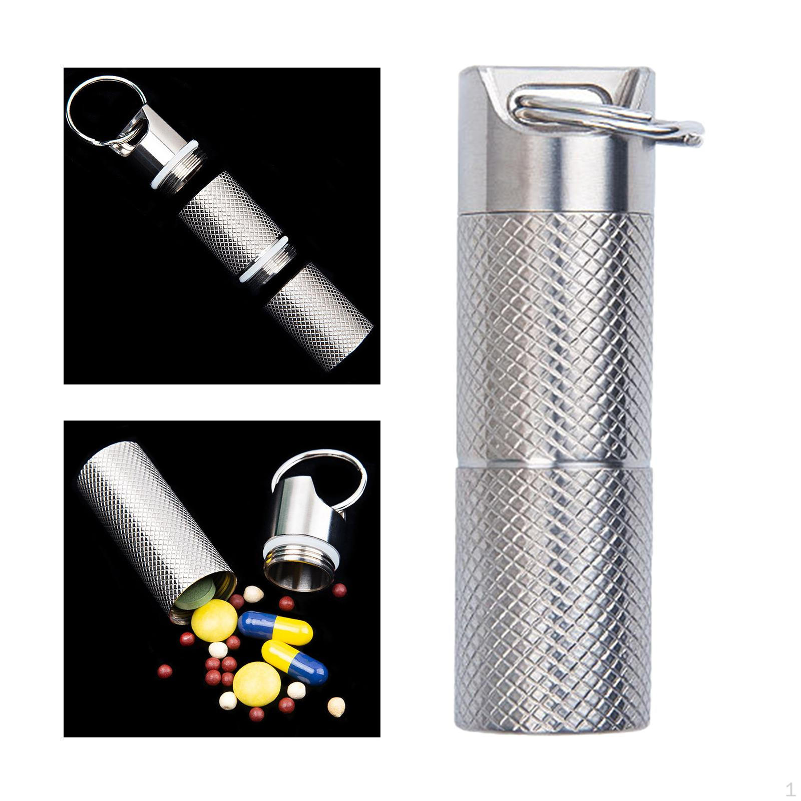 

Portable Waterproof Box Bottle Holder Titanium Keychain Seal Dispenser for Hiking, Camping, Travel, 2layer 1.91inch High