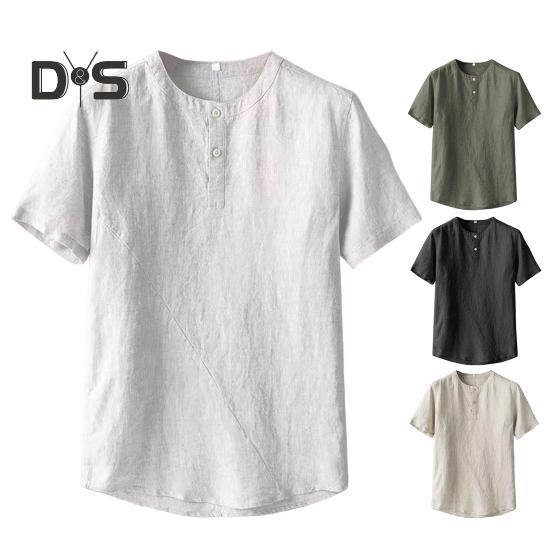 Muži Letní Košile Stojánek Límec Tenký Volný Krátké Rukávy Jednobarevné Tričko se zapínáním na knoflíky Střední délka Denní tričko pro školní kancelář Outdoor