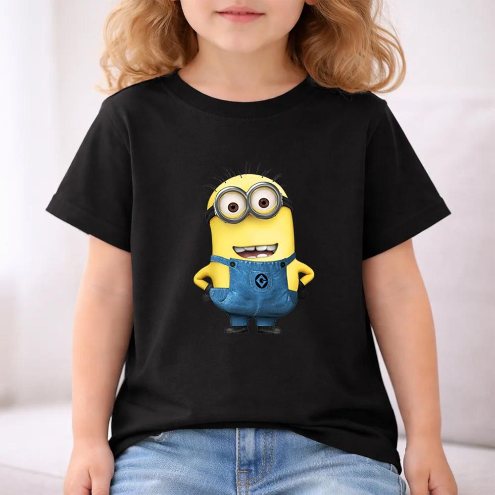 Fun Yellow Man Summer Children's T-shirt with Print for Outdoor 100% Pure Cotton Boys and Girls Comfortable Short-Sleeved Shirt