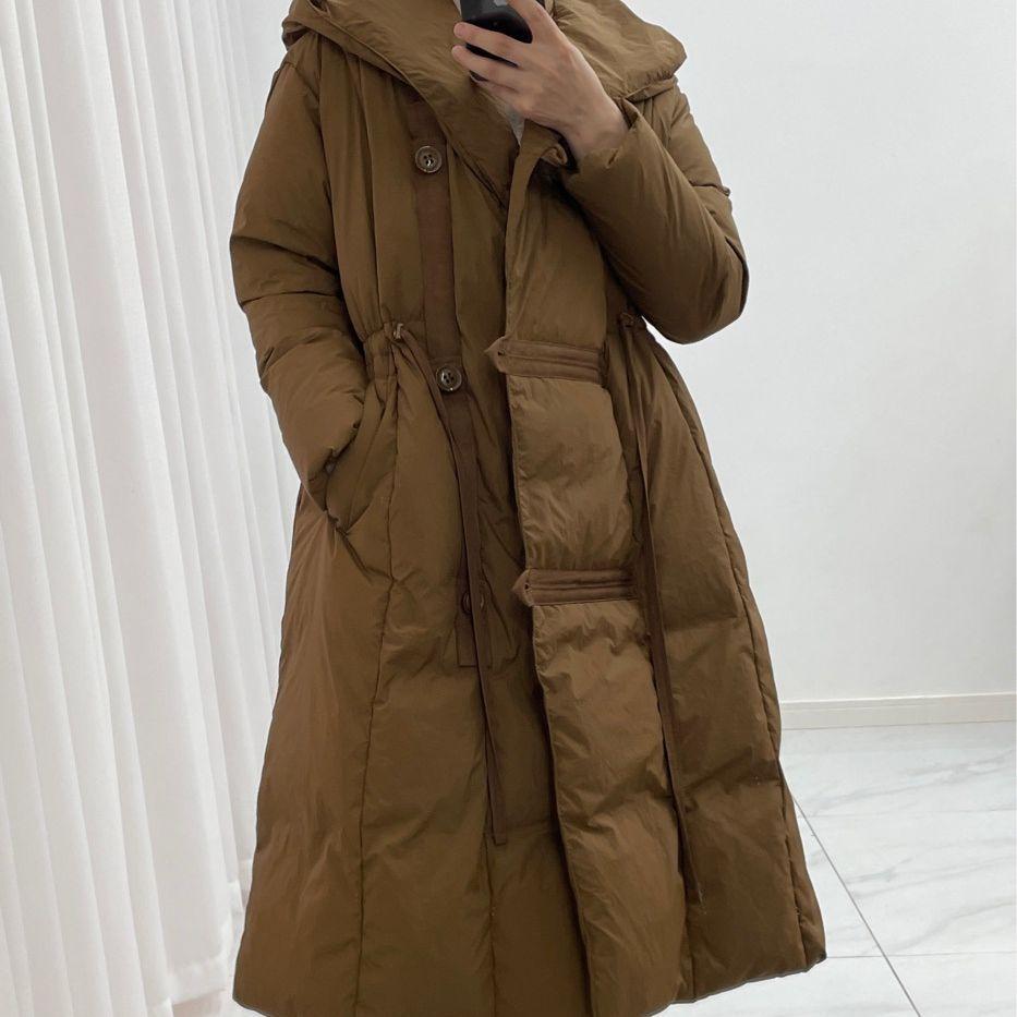 Autumn and winter new down jackets women's medium and long over-knee high-end white duck down loose single-breasted temperament jacket