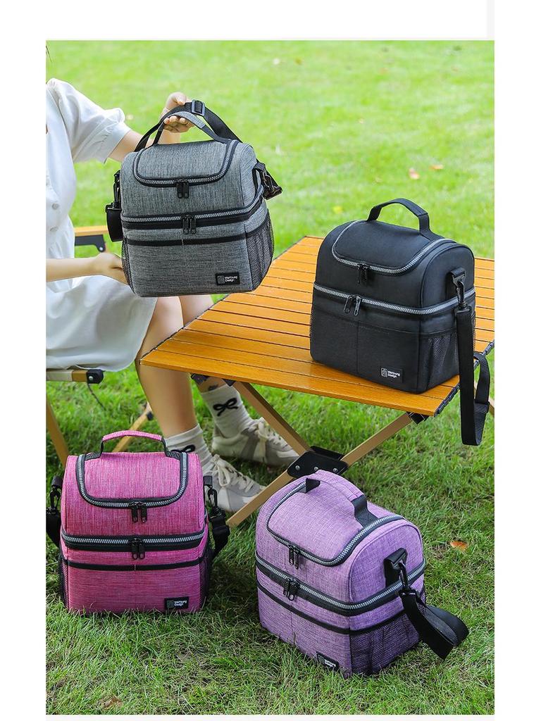 Double-Layer Insulated Lunch Bag - Large Capacity, Waterproof, Handheld for Work & Outdoor Use