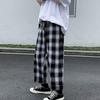Men Pants Plaid Streetwear Wide Leg Elastic Waist Loose Sports Pants Trousers for Autumn