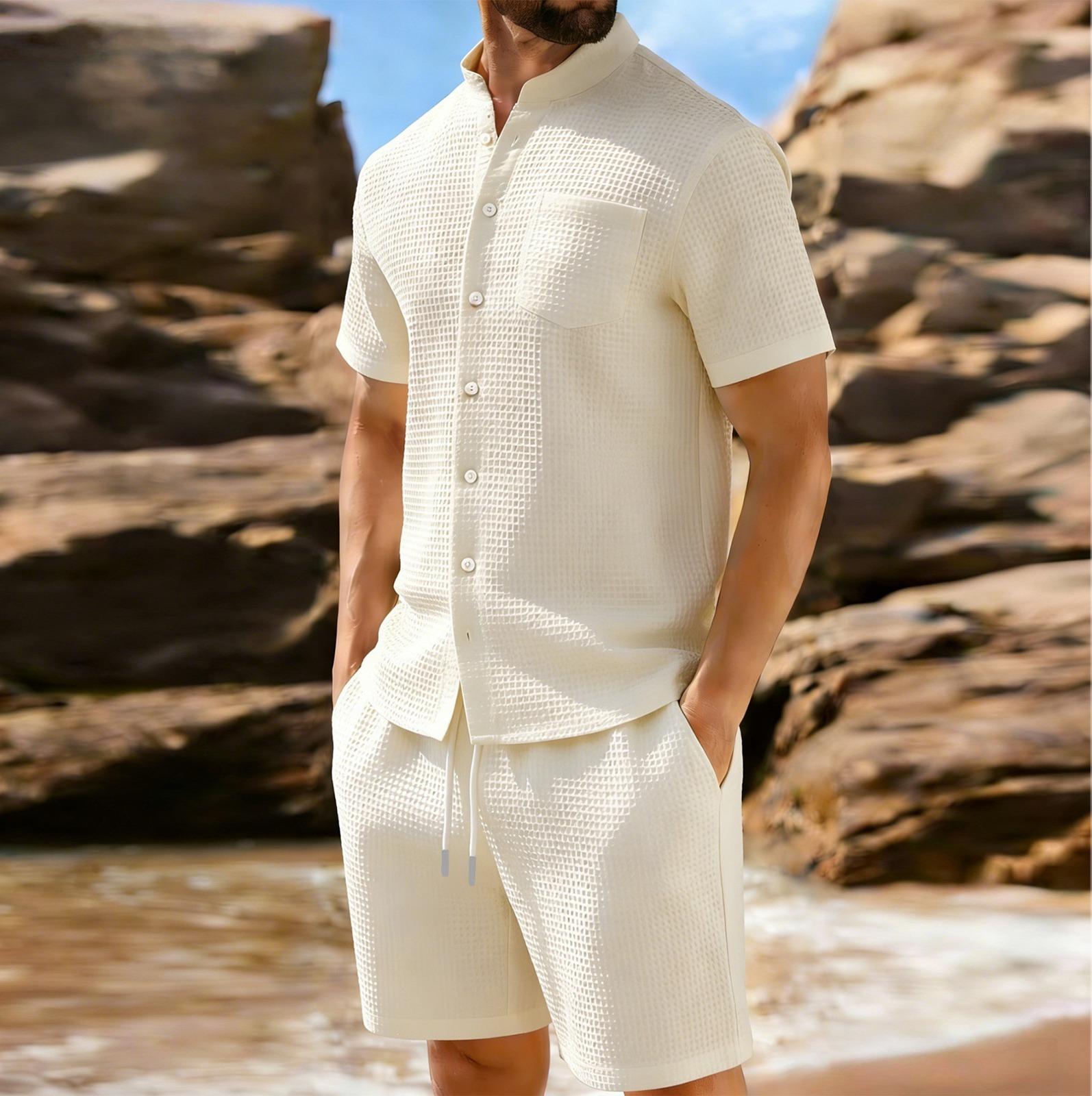 

Men s Shirt Two-piece Collared Suit L бежевый