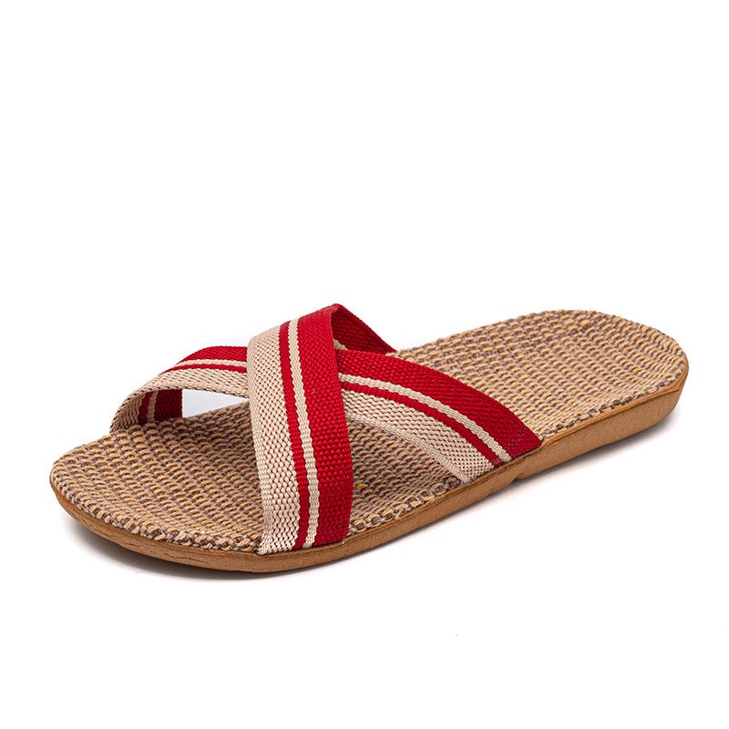 Summer new cool slippers linen slippers women's home breathable home couple indoor silent lightweight slippers