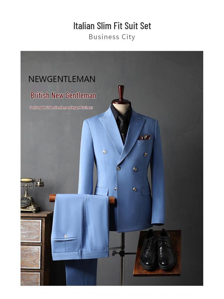 Men's Double-Breasted Three-Piece Suit for Weddings and Formal Events