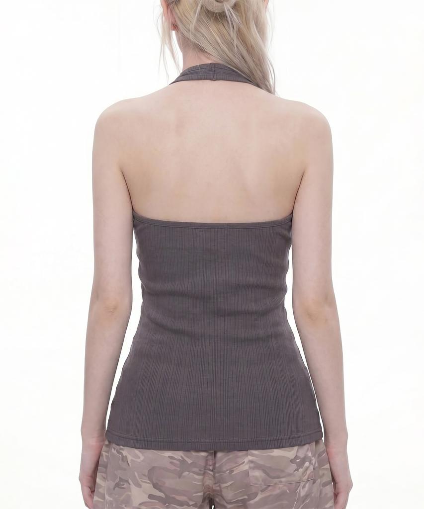 GRAVER [Woman] Ribbed Halter Sleeveless Top_2 Colors
