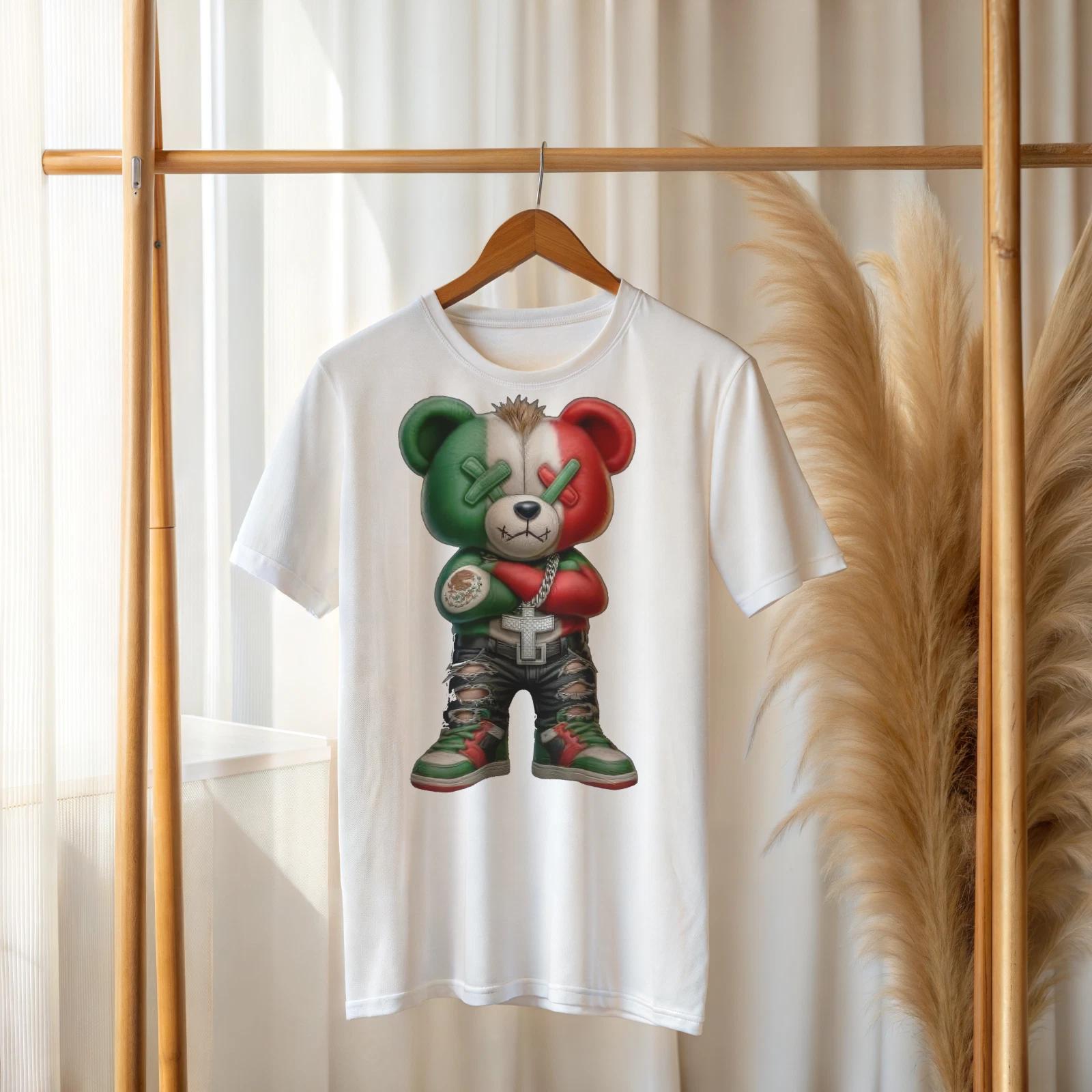 

Hip Hop Bear T-Shirt – Mexican Flag Color Graphic Tee Streetwear Gift for Men A2 3XL