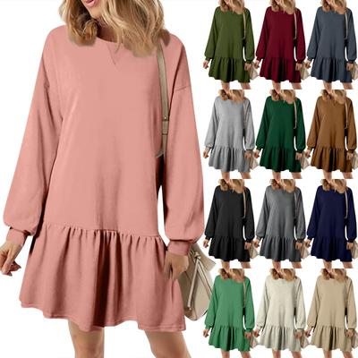Damski sweter z długim rękawem, dzianinowy, prążkowany, patchworkowy, sukienka sweatshirtowa, sukienki codzienne