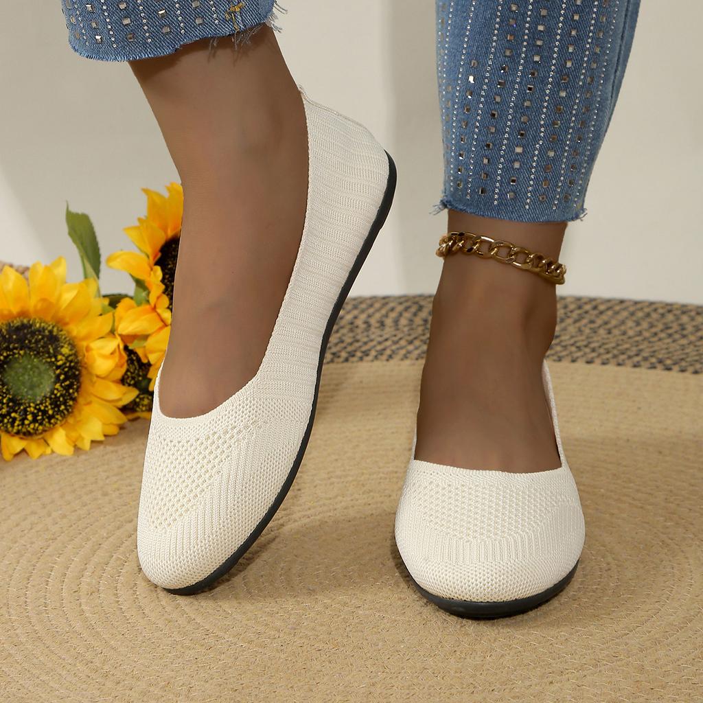 Foreign trade knitted shallow mouth single shoes women's spring and summer 2025 new flat bottom round head one pedal casual Doudou shoes women