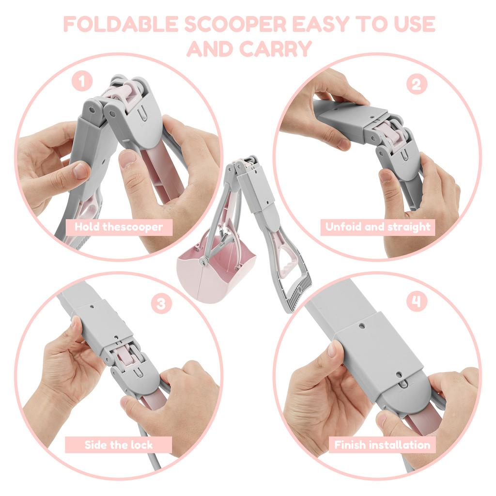 2 Pcs Dog Pooper Scooper Plastic Dog Poop Pick Up Tool with Long Handle Portable Foldable Efficient Dog Jaw Clamp Pet Supplies