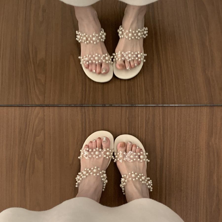 Perl-transparentes Wort mit offenen Zehenschuhen Damen Sommerkleidung mit Rock Fee-Stil Schöne Sandalen Damen