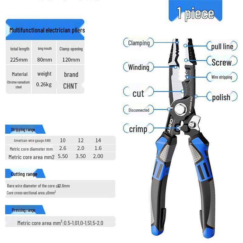 Electrician s Multi-Functional Wire Stripper, Connector Crimper & Cable Cutter Pliers